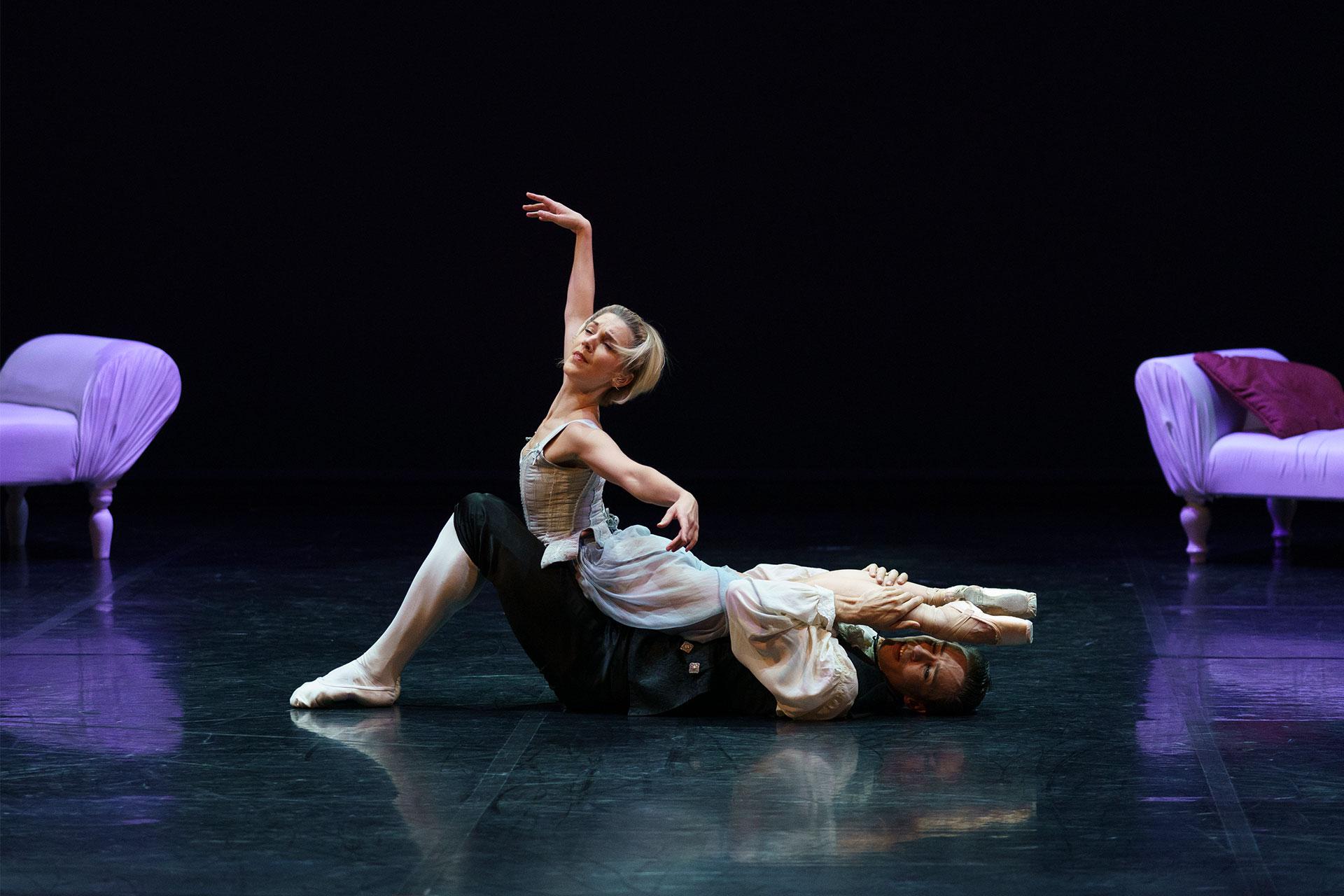 Antoinette Brooks-Daw as Madame de Tourvel and Joseph Taylor as Valmont in Dangerous Liaisons. Photo Emma Kauldhar